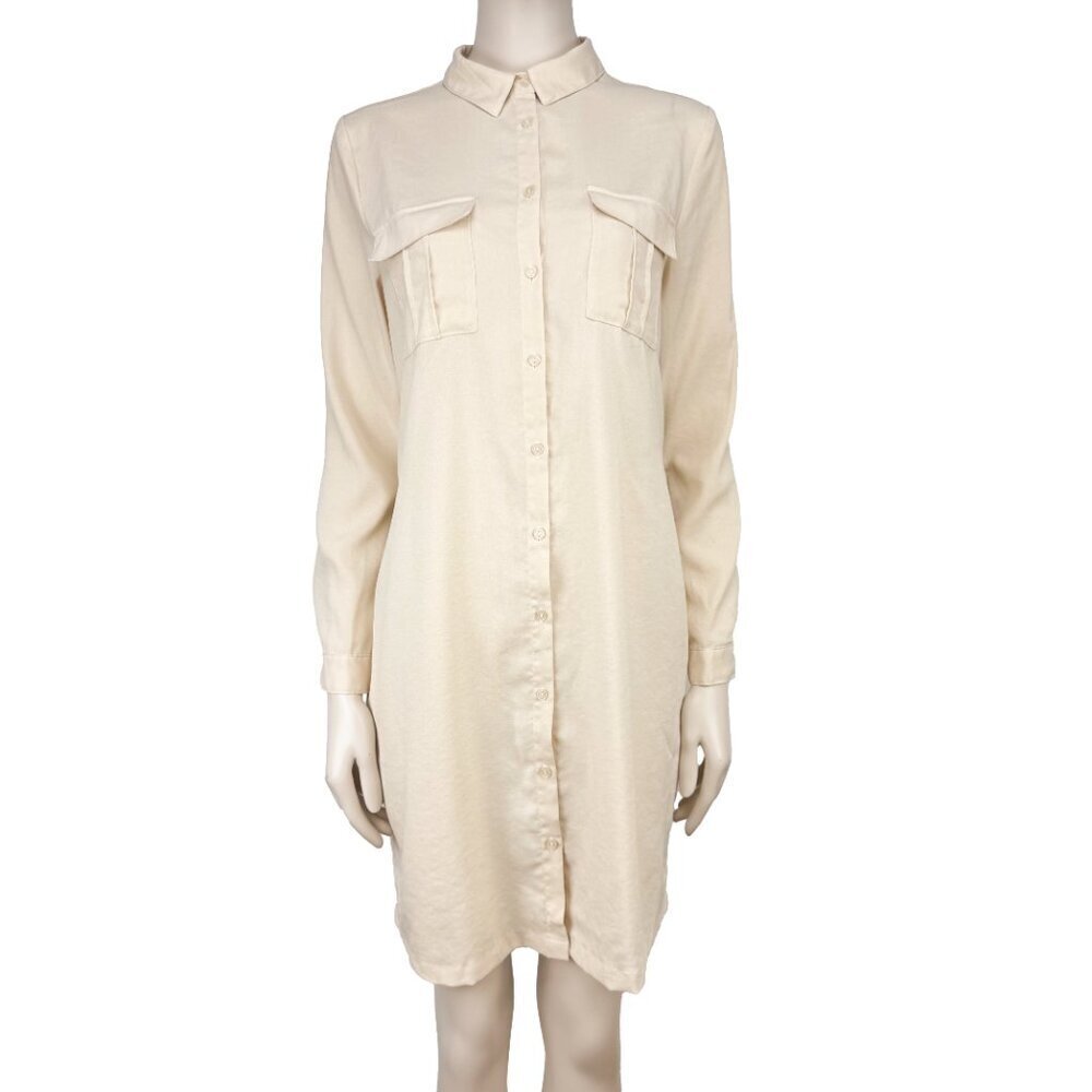 ICHI Butter Yellow Shirt Long Sleeves Belted French Tunic Summer‎ Dress sz 36